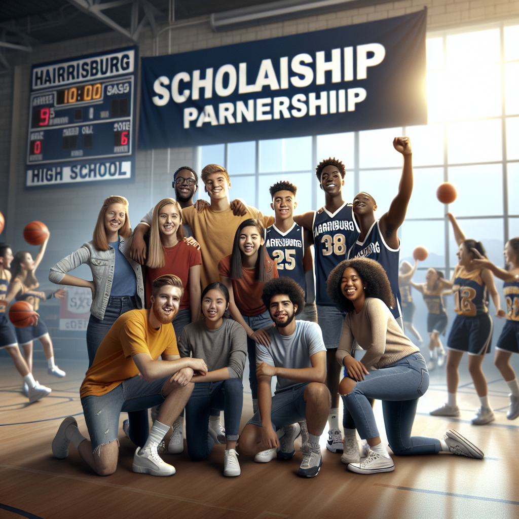 Harrisburg High School student-athletes celebrating a new scholarship partnership, showcasing hope and opportunity for their future endeavors.