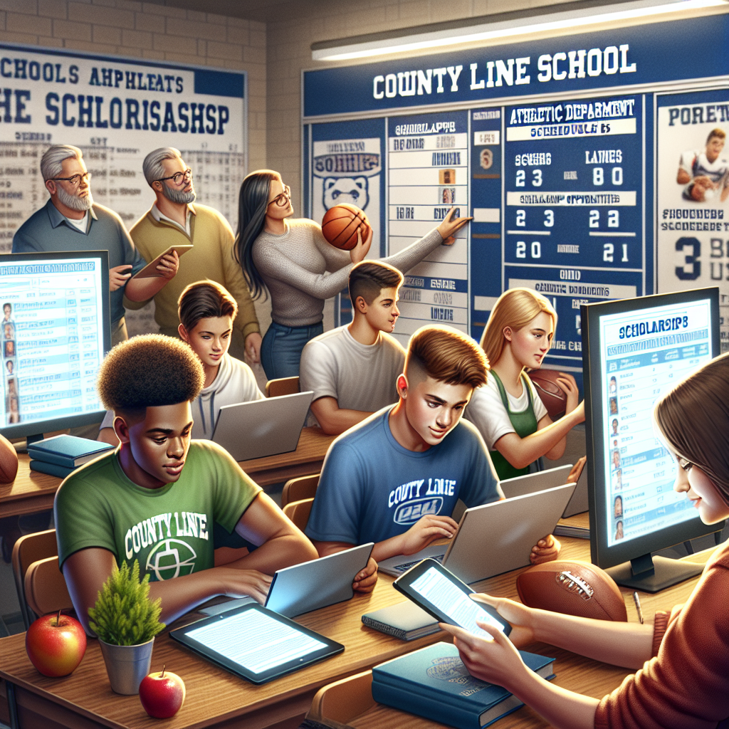 County Line School student-athletes engaging with technology to explore scholarship opportunities, showcasing supportive partnership initiatives.