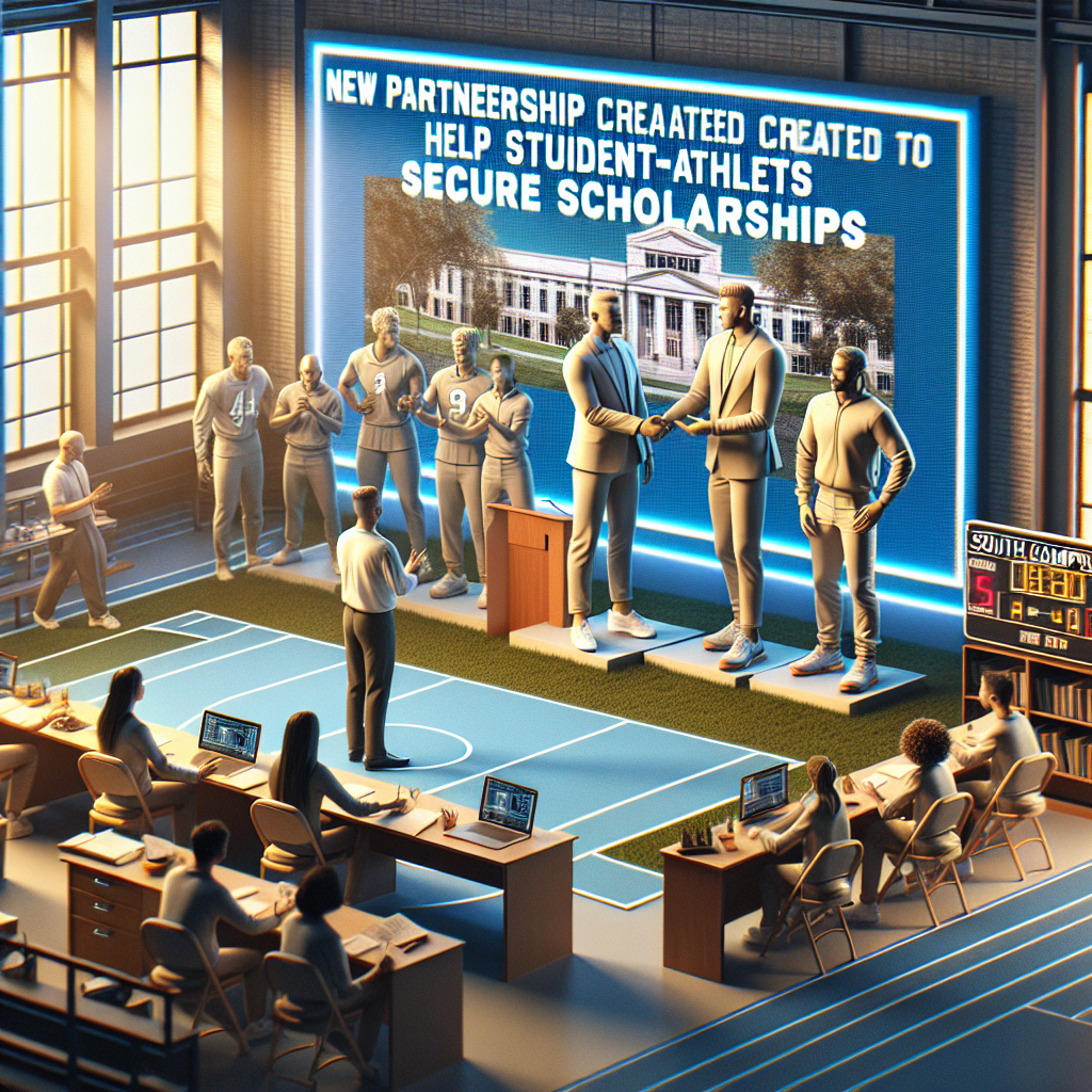 Schuylkill Technology Centers-South Campus athletic department officials shaking hands with community leaders, symbolizing a new partnership aimed at helping student-athletes secure scholarships.