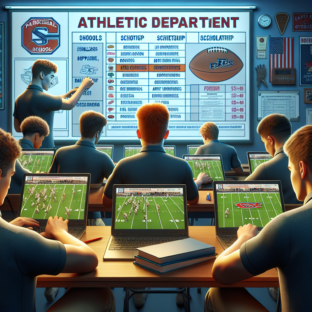 Clearfield Parochial School student-athletes engaging with technology to explore scholarship opportunities, supported by athletic department resources.
