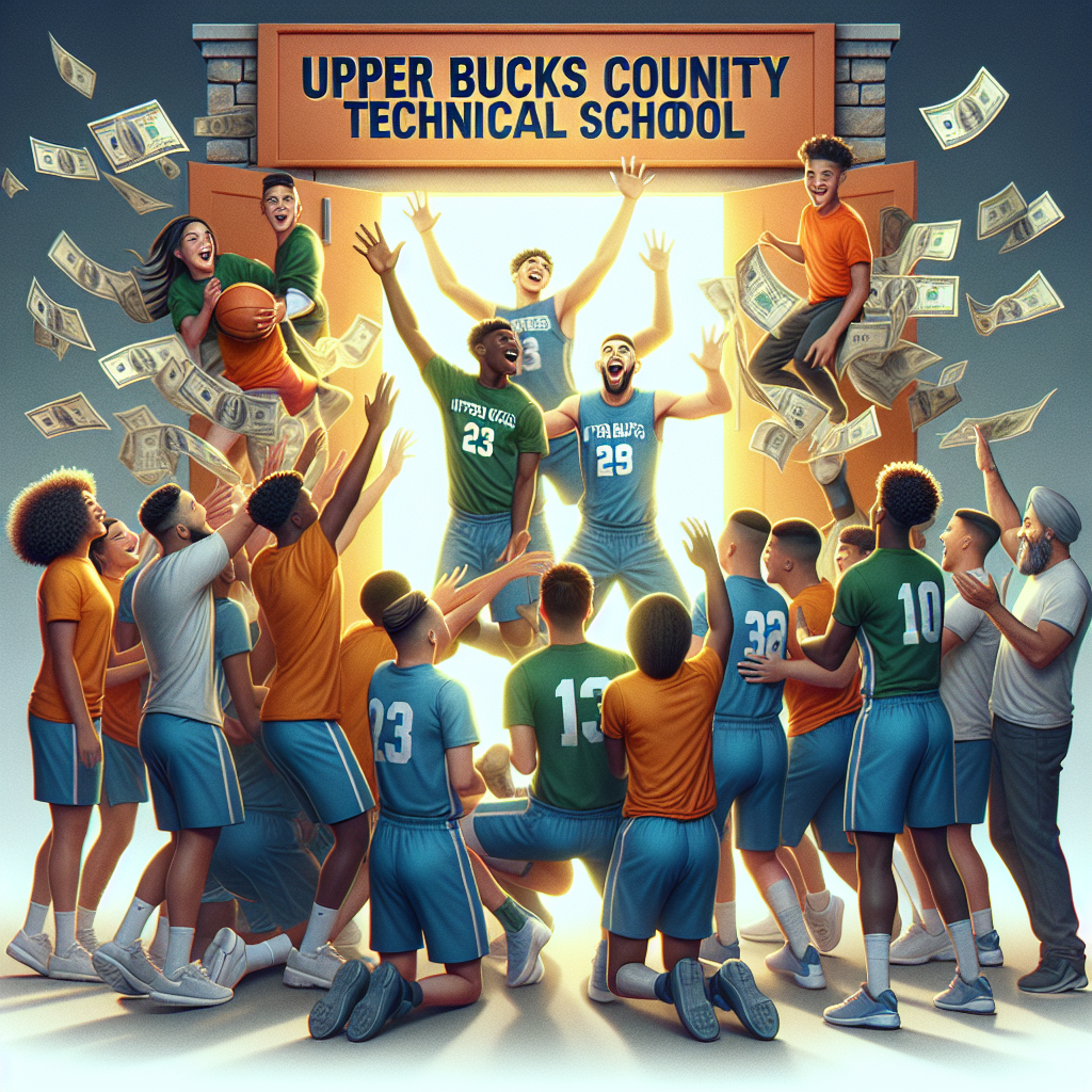 Upper Bucks County Technical School students celebrating a new partnership aimed at helping student-athletes secure scholarships, symbolizing hope and opportunity.