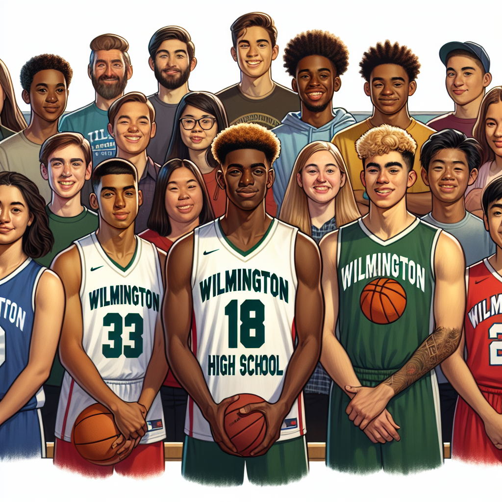 Wilmington High student-athletes celebrating a new scholarship partnership, showcasing a diverse group of students in sports uniforms with joyful expressions, embodying hope and empowerment for their academic and athletic futures.