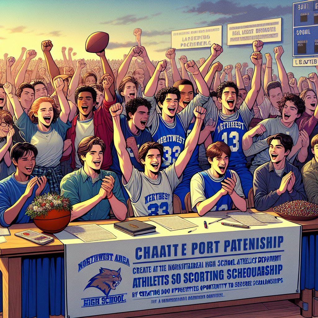 Northwest Area High School student-athletes celebrating a new partnership aimed at securing scholarships.