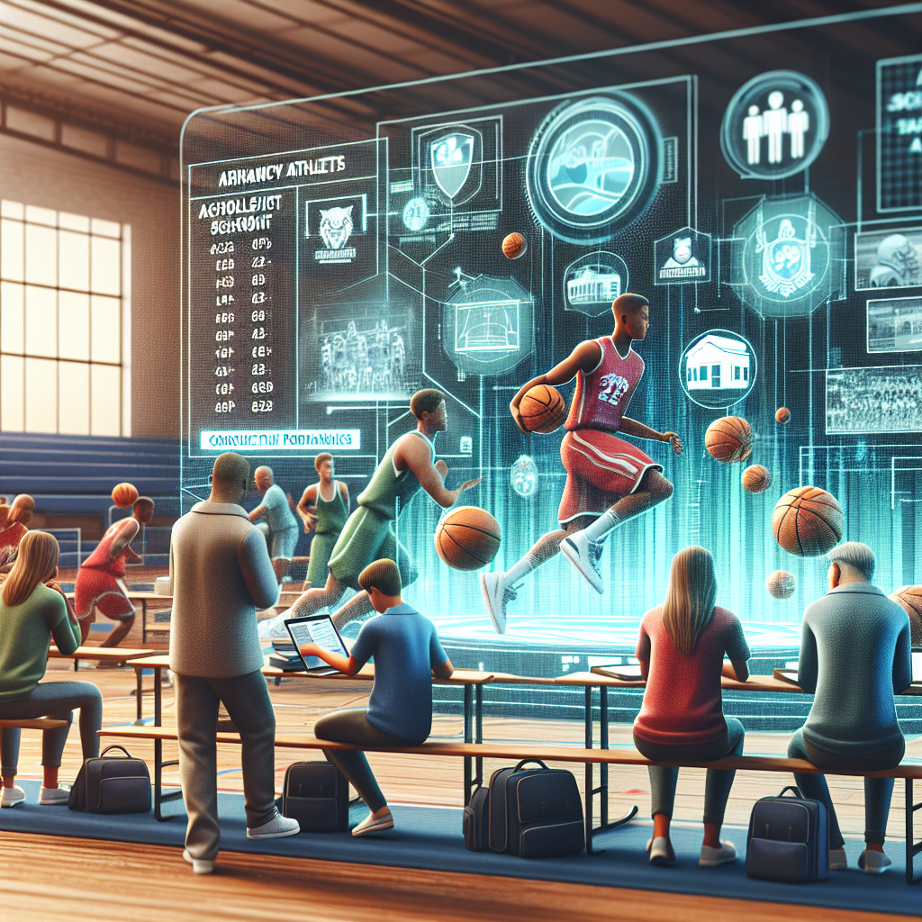 Student-athletes and parents engaging with digital tools, exploring scholarship opportunities at Harmony Ridge School; a partnership enhancing athletic department schedules and rosters through advanced technology.
