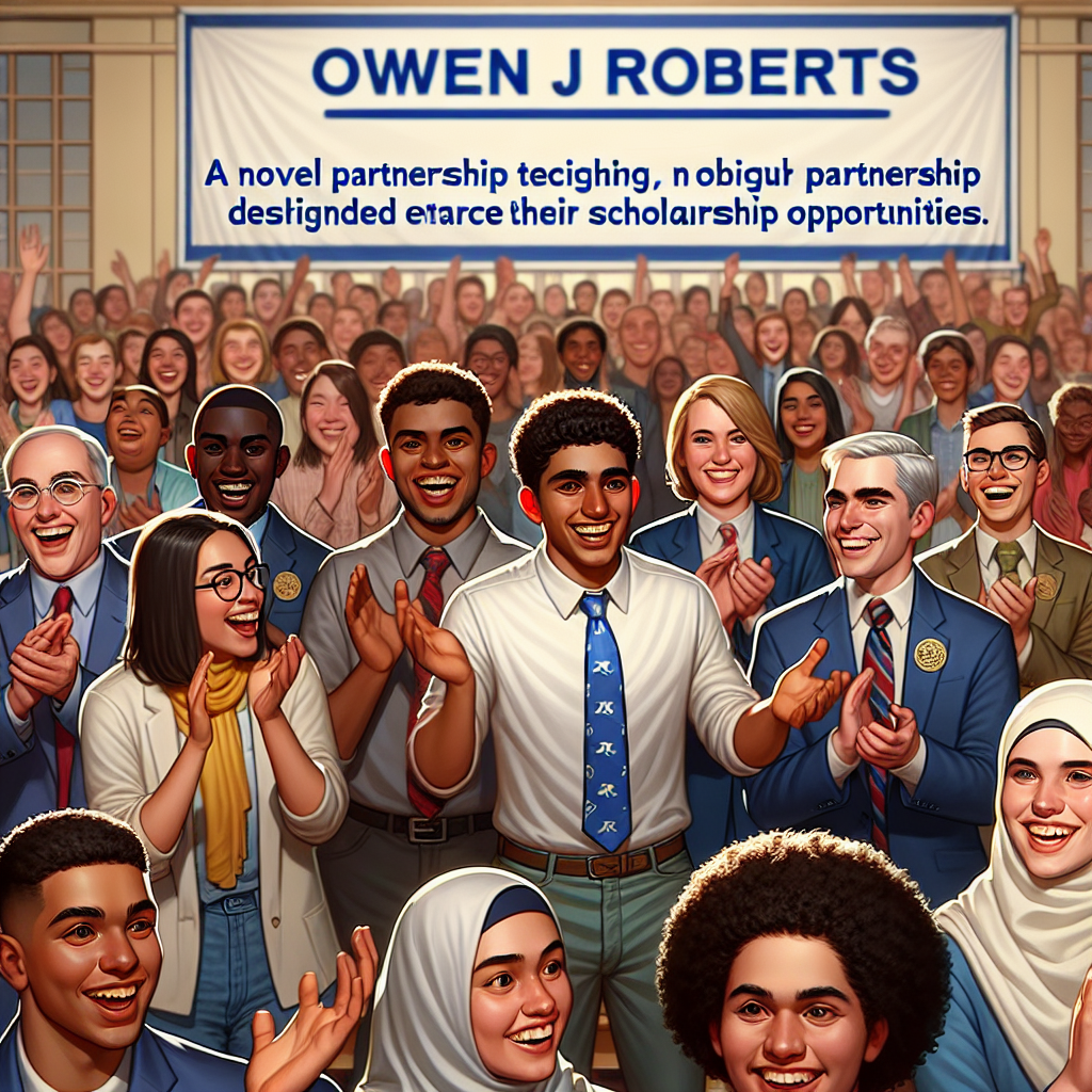 Owen J Roberts High School athletes celebrating a new partnership designed to enhance scholarship opportunities, with smiling students and school officials in the background.