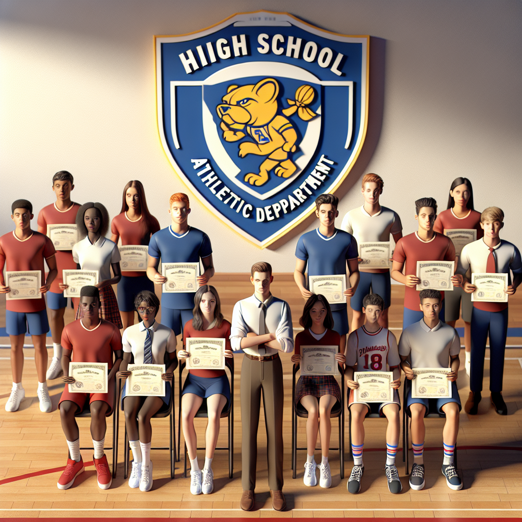 McGuffey High School athletics logo with student-athletes holding scholarship certificates, symbolizing new partnership success.