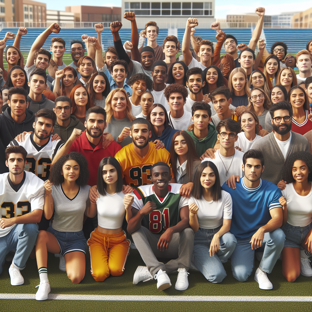 A diverse group of enthusiastic student-athletes and supportive faculty members from the Jersey Shore Area SHS athletic department gather together, showcasing unity and determination to secure scholarships through a new strategic partnership.