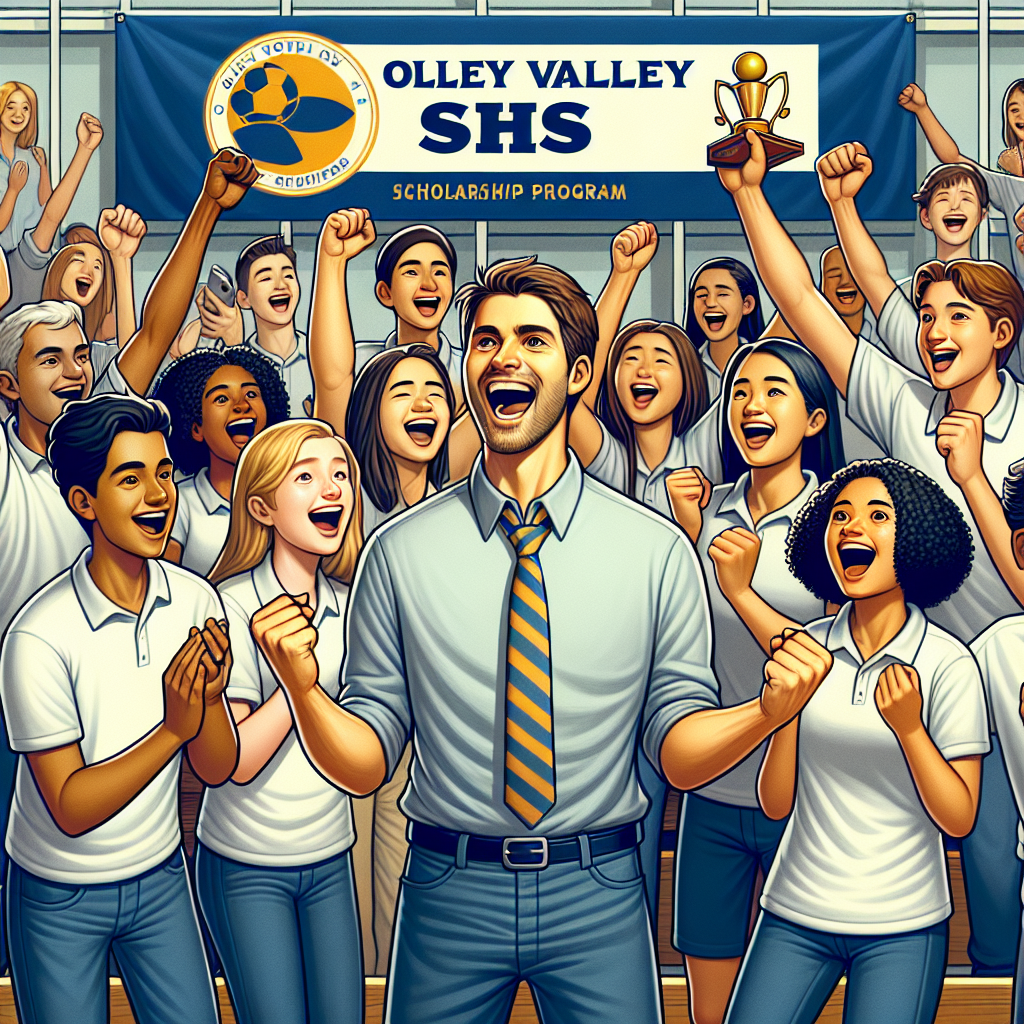 Oley Valley SHS students and staff celebrating a new partnership aimed at securing scholarships for student-athletes.