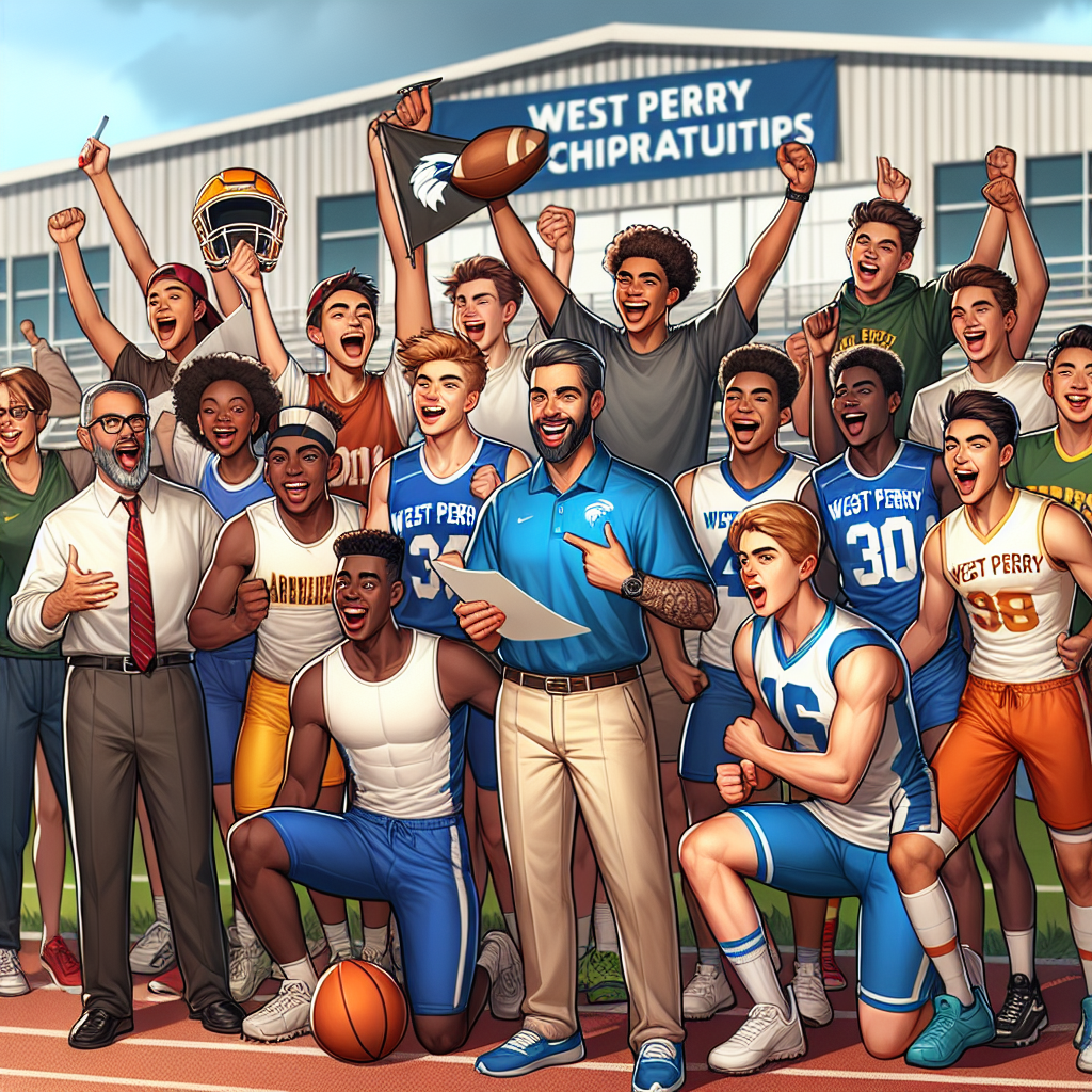 “West Perry SHS: Empowering Student-Athletes through Scholarship Success” West Perry SHS student-athletes celebrating a new partnership aimed at enhancing their scholarship opportunities, with coaches and staff showing support.