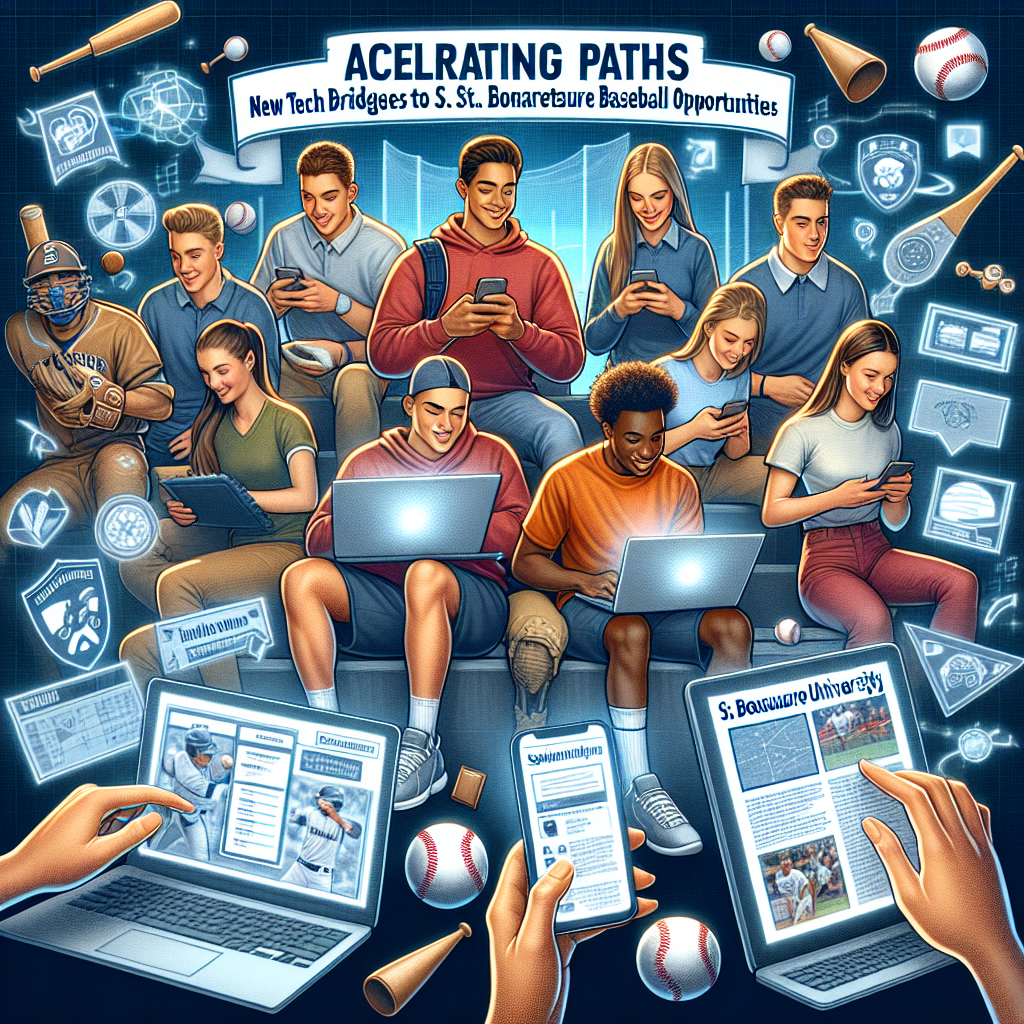 Enthusiastic student-athletes engaging with technology to explore St. Bonaventure University baseball scholarships.