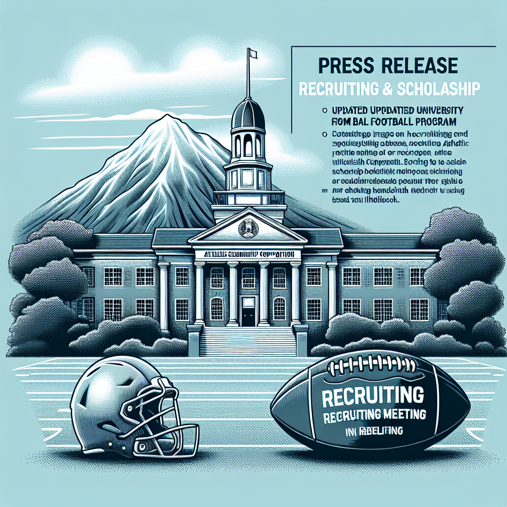 Title page for a press release about updated recruiting and scholarship information for Stony Brook Football by Athletic Scholarship Corporation, featuring a link to schedule a recruiting meeting.